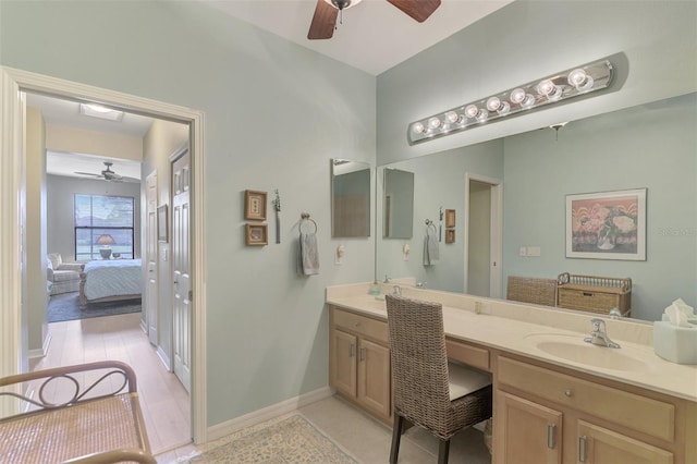 bathroom with vanity and ceiling fan