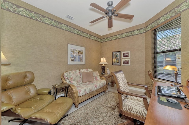 home office featuring ceiling fan