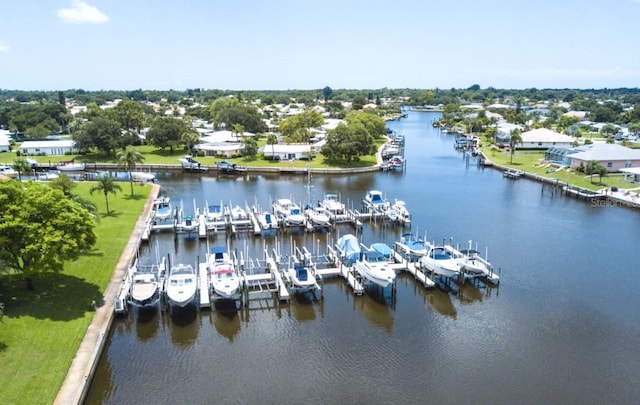 bird's eye view featuring a water view