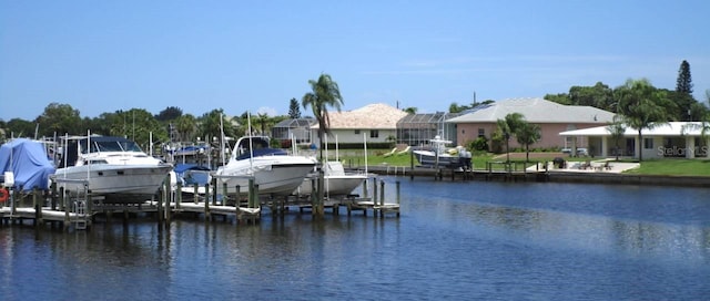 view of dock with a water view