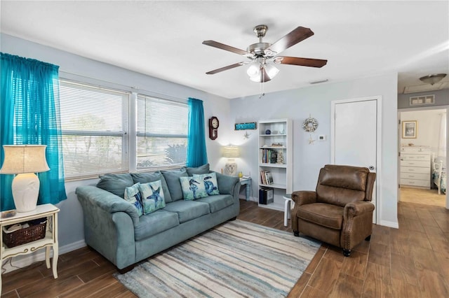 living room with ceiling fan