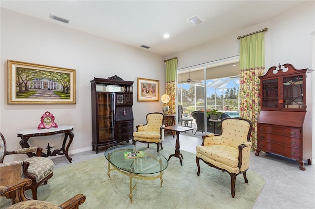 sitting room with light tile patterned flooring