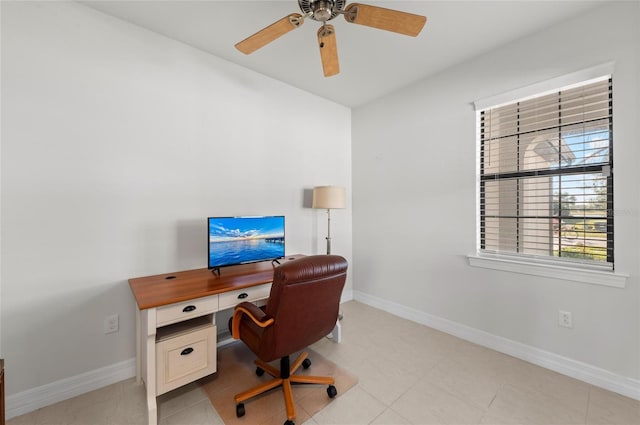 office space featuring ceiling fan