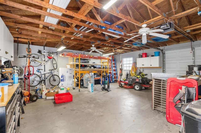 garage with a workshop area