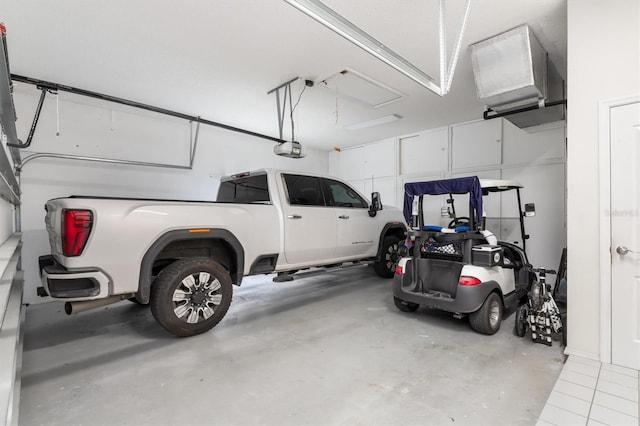 garage with a garage door opener