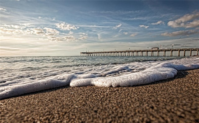 property view of water with a pier