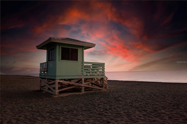 exterior space with a water view