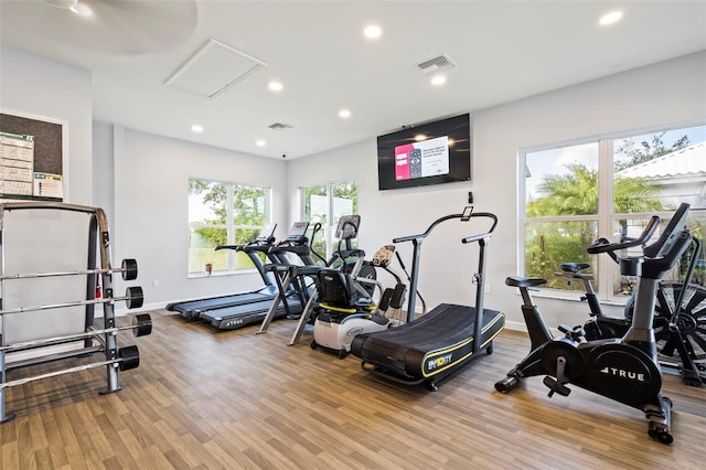 174 Southampton Pl S Unit 345, Venice, FL 34293 - gym with wood finished floors, baseboards, and recessed lighting