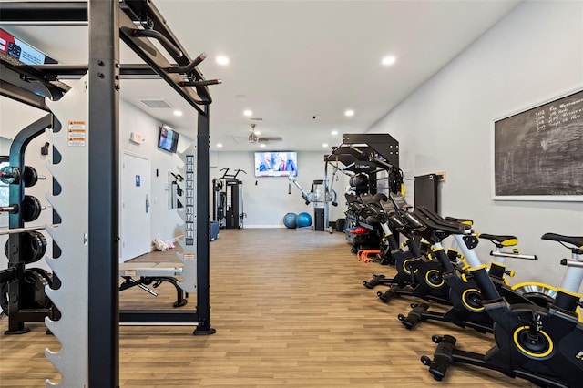 174 Southampton Pl S Unit 345, Venice, FL 34293 - gym featuring ceiling fan, recessed lighting, and wood finished floors