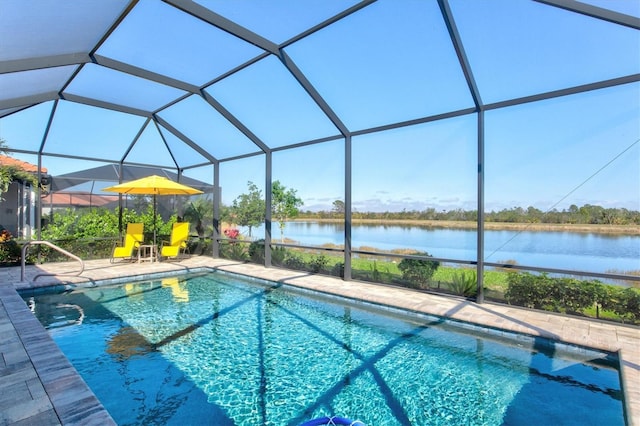 10466 Medjool Dr, Venice, FL 34293 - pool featuring a lanai, a water view, and a patio area