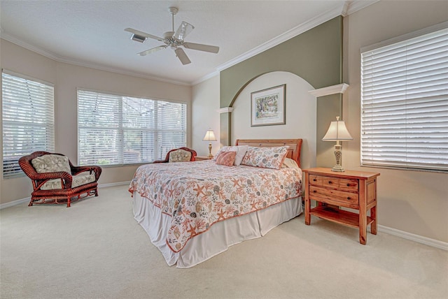 408 Otter Creek Dr, Venice, FL 34292 - carpeted bedroom featuring multiple windows, crown molding, baseboards, and a ceiling fan