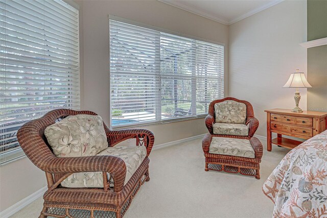 408 Otter Creek Dr, Venice, FL 34292 - sitting room featuring carpet, ornamental molding, and baseboards