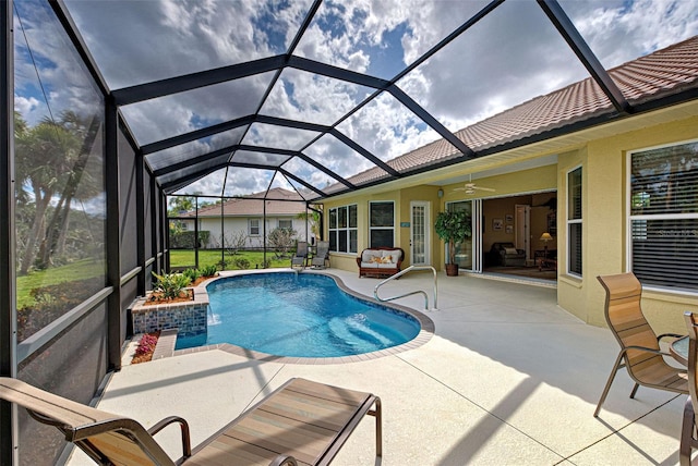408 Otter Creek Dr, Venice, FL 34292 - swimming pool with a patio, a ceiling fan, and a lanai