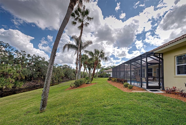 408 Otter Creek Dr, Venice, FL 34292 - view of grassy yard with an outdoor pool and a lanai