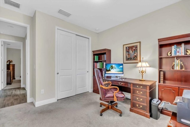 view of carpeted home office