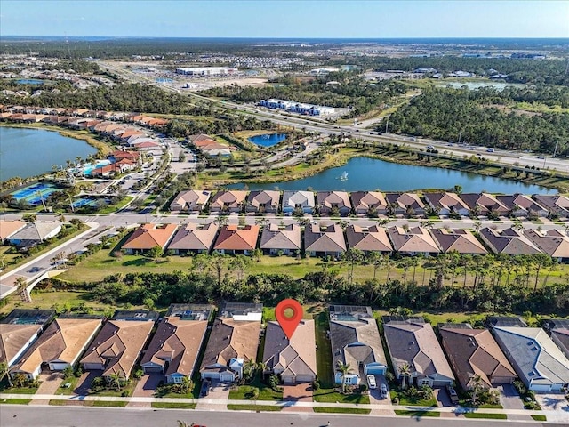 aerial view with a water view