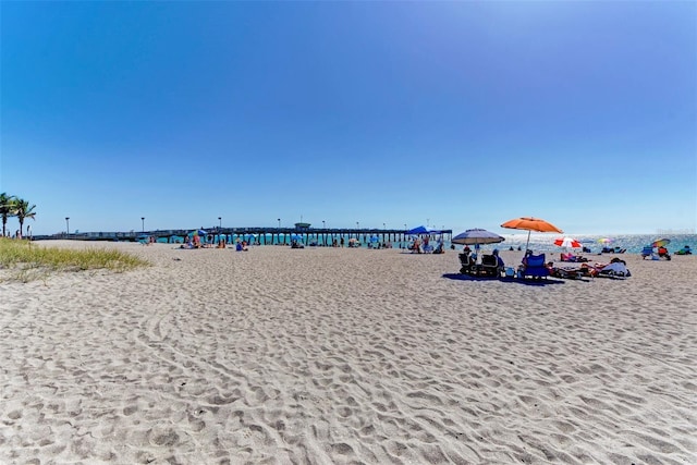 view of water feature featuring a beach view