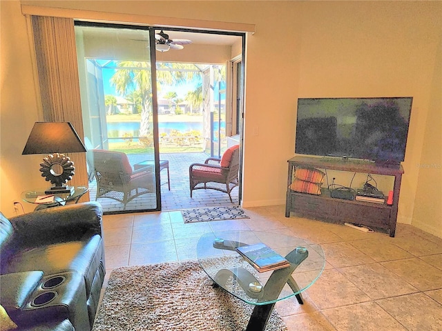 living room with light tile patterned floors