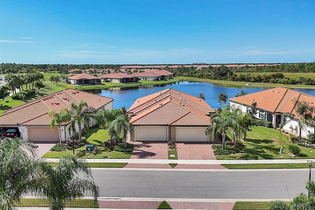 bird's eye view featuring a water view