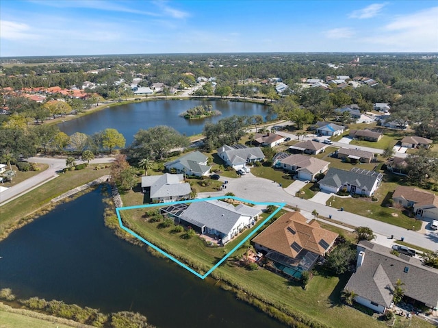 aerial view featuring a water view