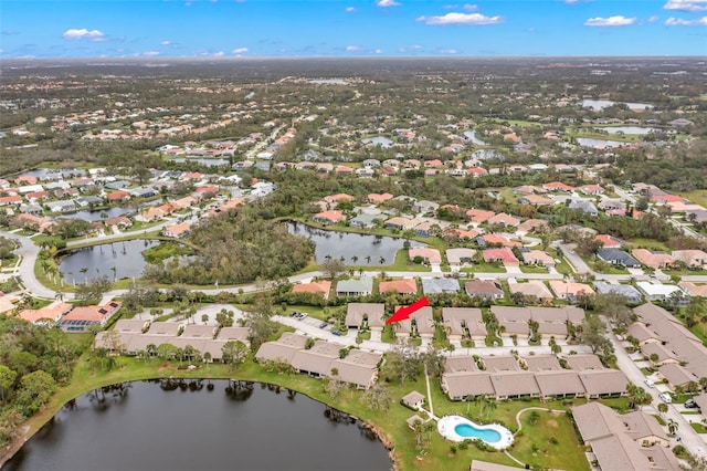 bird's eye view featuring a water view