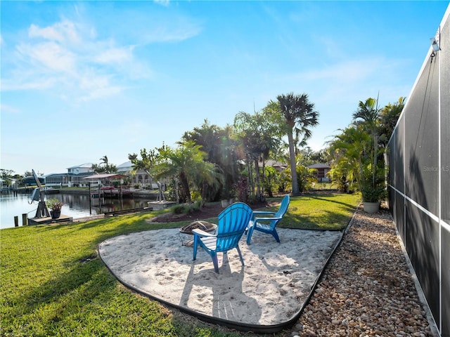 view of patio / terrace featuring a water view