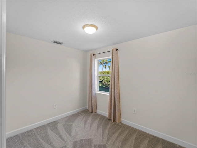 unfurnished room with carpet floors and a textured ceiling