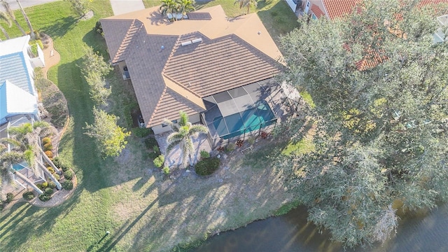 aerial view with a water view