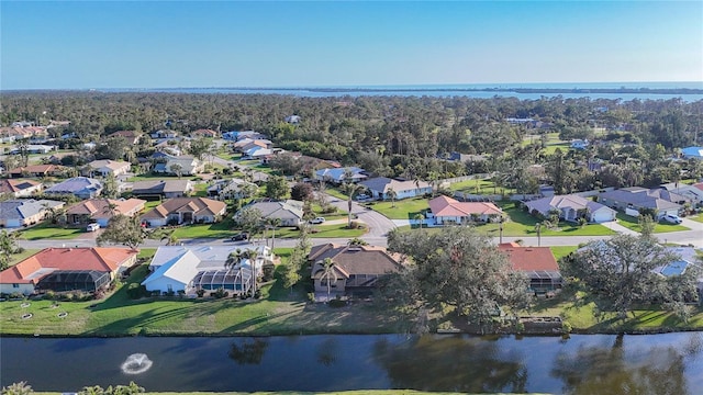 aerial view with a water view