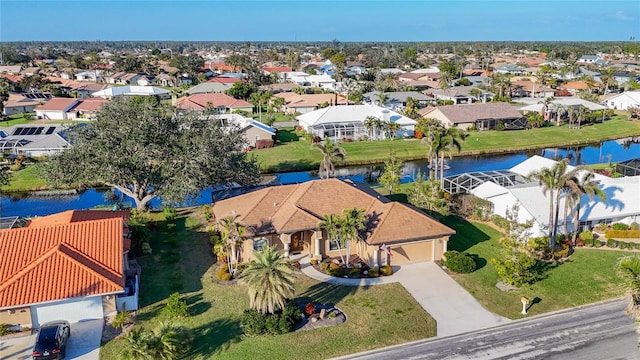 bird's eye view featuring a water view