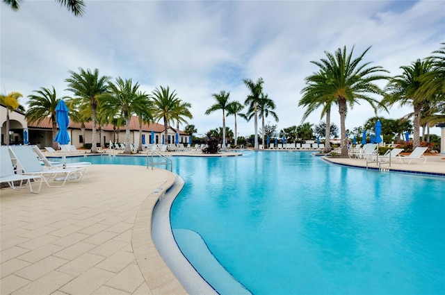 view of swimming pool featuring a patio area