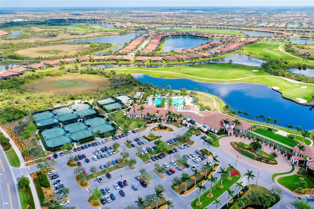 aerial view with a water view