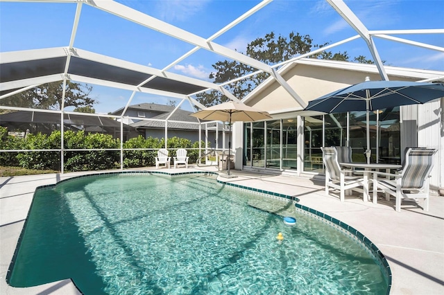 pool featuring a lanai and a patio