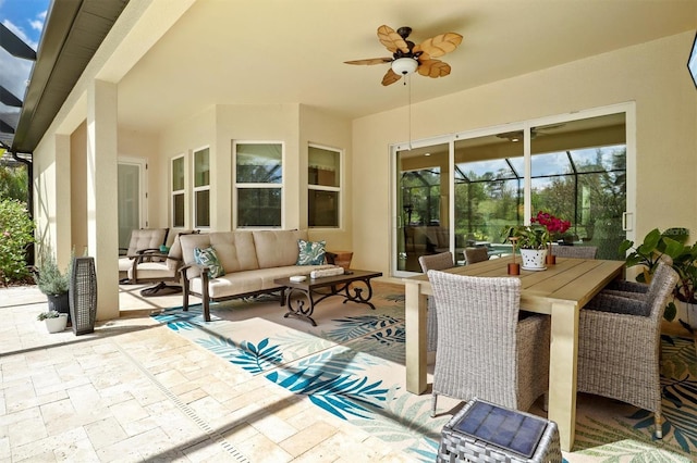 view of patio / terrace with an outdoor hangout area and a ceiling fan