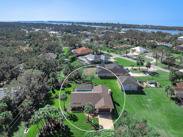 bird's eye view featuring a water view