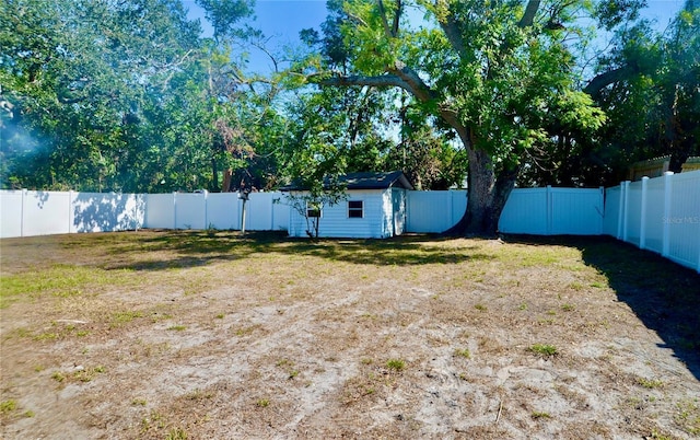 view of yard with a shed