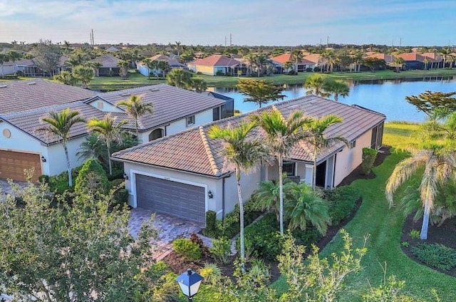 aerial view with a water view