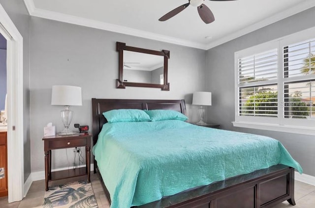 bedroom featuring crown molding and ceiling fan