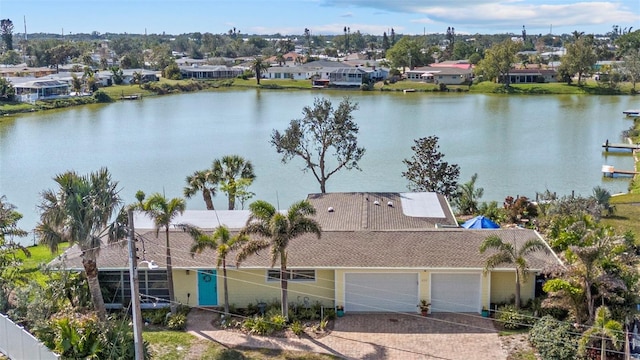 aerial view with a water view