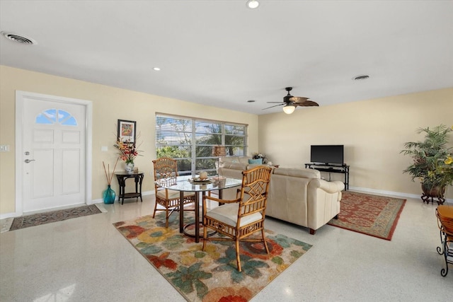 dining area with ceiling fan