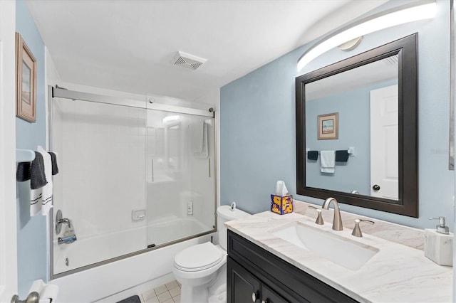 full bathroom with vanity, toilet, and combined bath / shower with glass door