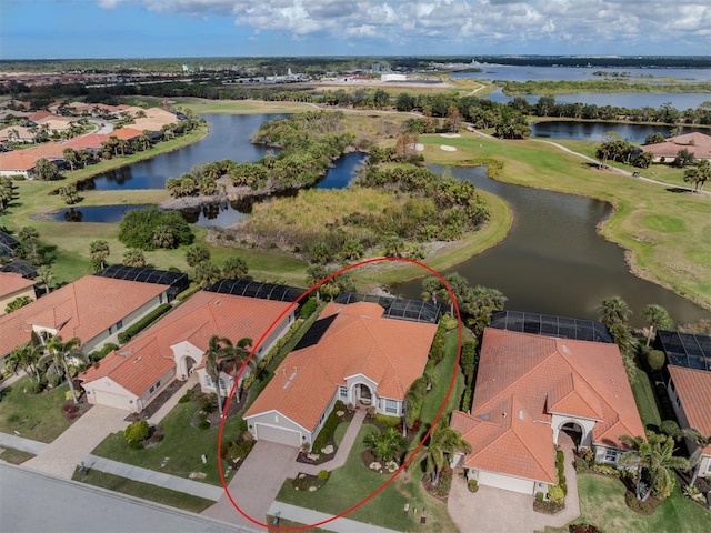 aerial view featuring a water view