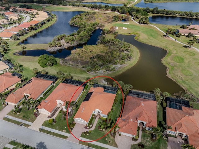 aerial view with a water view