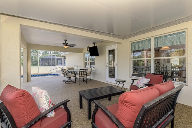 view of patio featuring an outdoor hangout area and ceiling fan