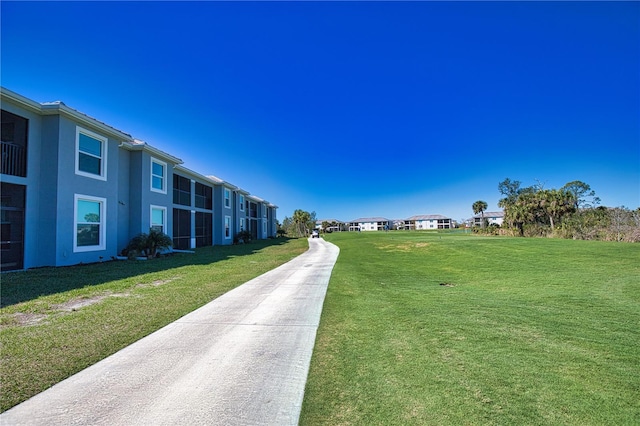 view of property's community featuring a residential view and a yard