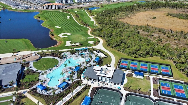 aerial view with a water view