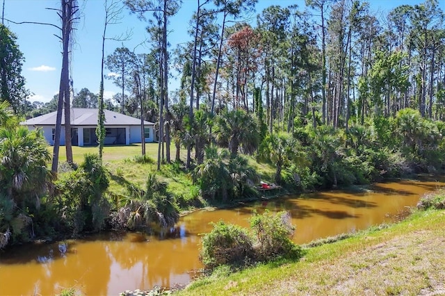 view of yard with a water view