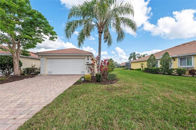 view of yard with a garage