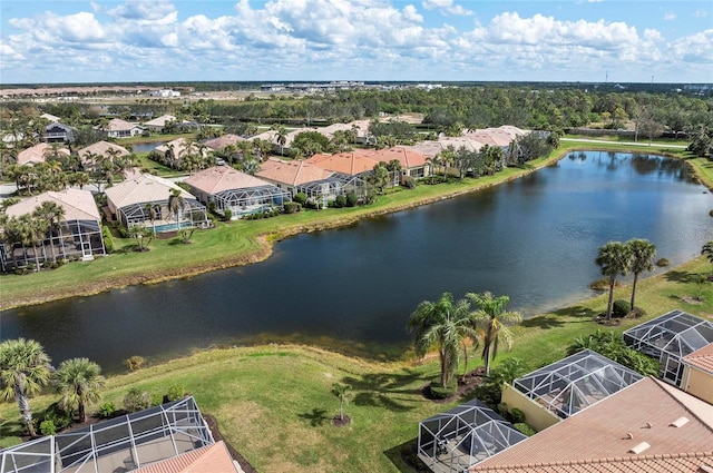 aerial view with a water view