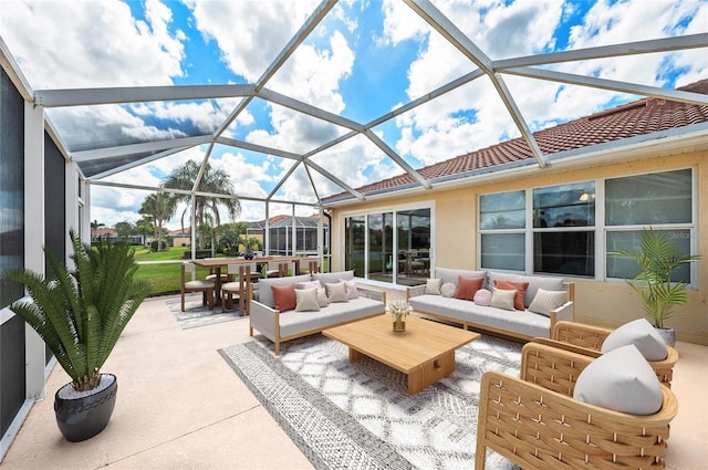 view of patio with a lanai and an outdoor hangout area